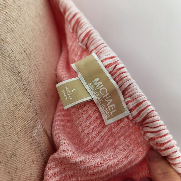 Michael Kors Women Pink Striped Casual Ruffle Off-the-Shoulder Mini Dress Size L - Picture 8 of 8